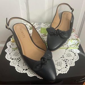 Talbots Never Worn 7.5 Navy Bow Detail Leather Slingbacks
